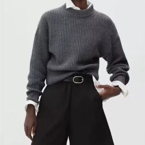 Everlane Womens Texture Cotton Crew Neck Sweater Contrast Trim